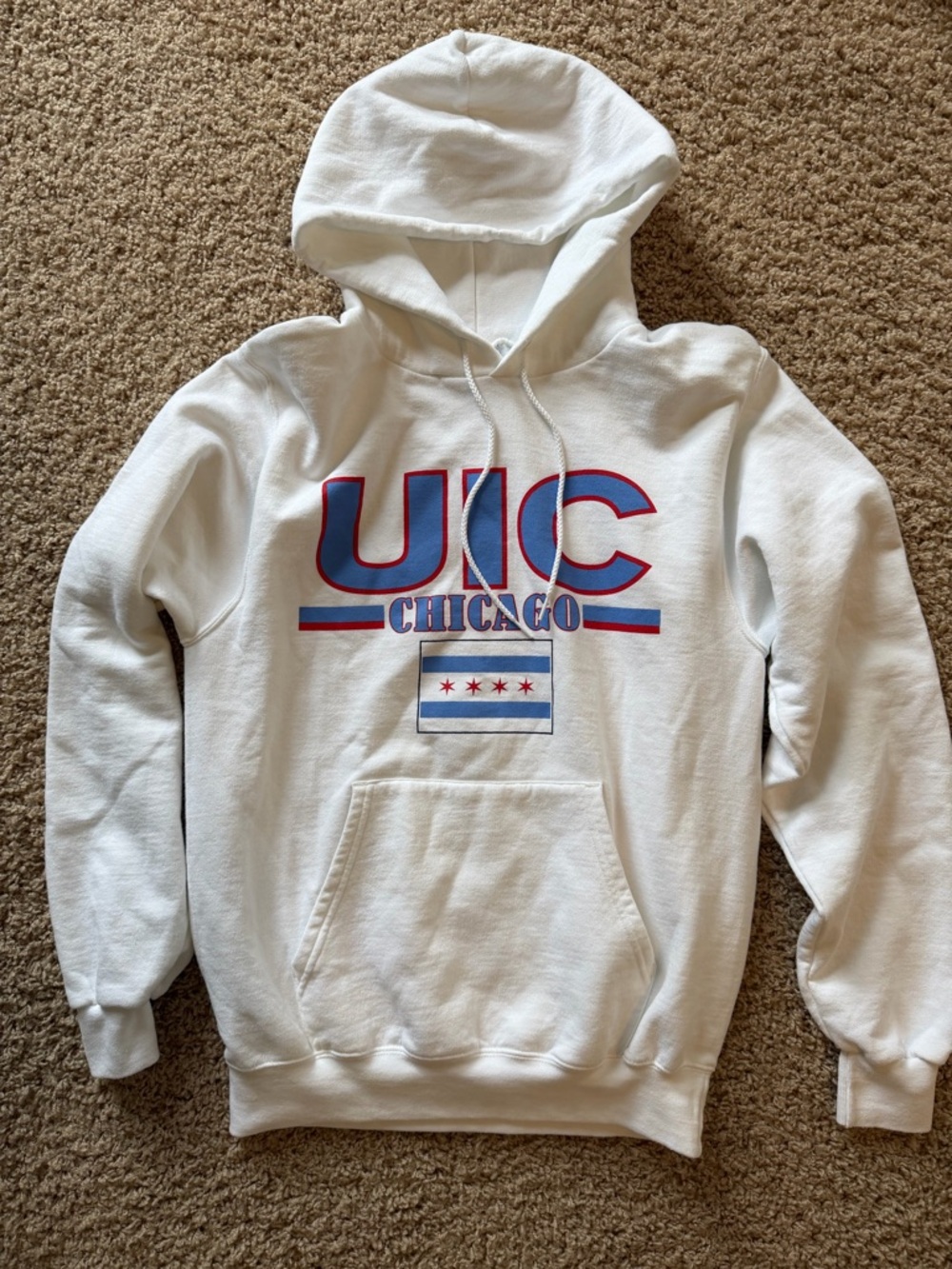 Champion White UIC Chicago Crewneck Hoodie with Blue & Red Graphic